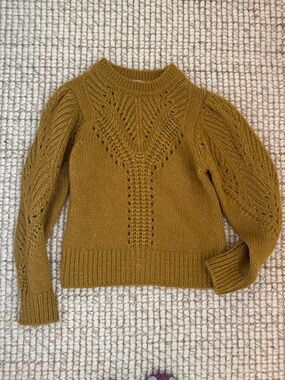 White + Warren Mustard Lace-Knit Sweater